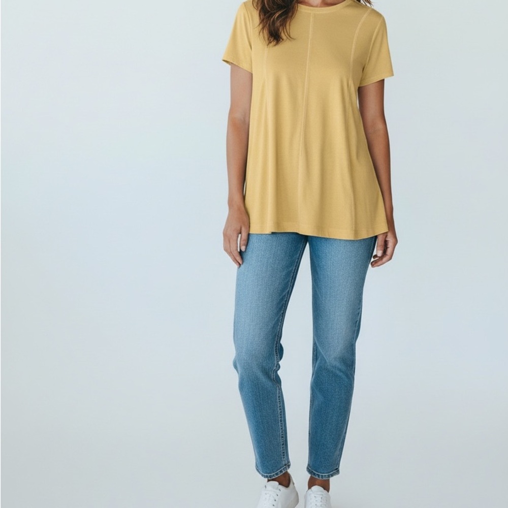 Metrostyle Yellow Short Sleeve Tunic Top for Ladies Size Small